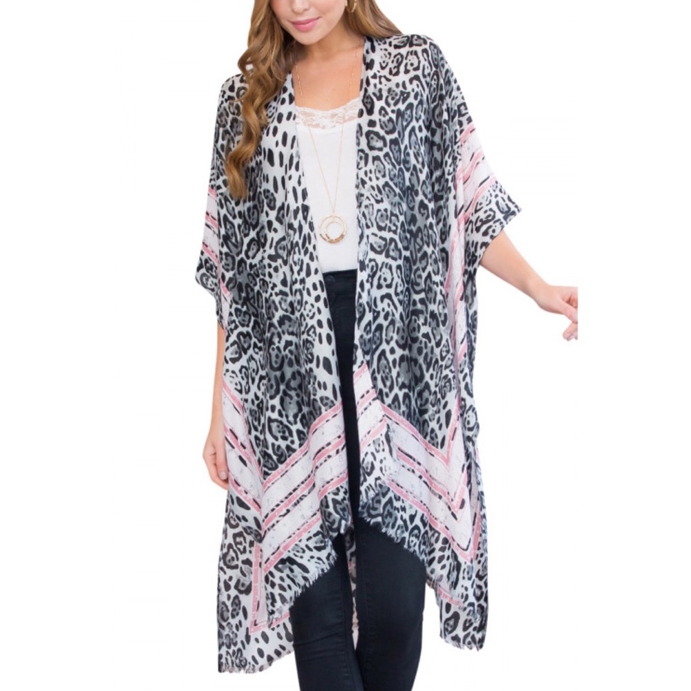 S M L Leopard Animal Print Kimono Caftan Cardigan - Picture 3 of 3